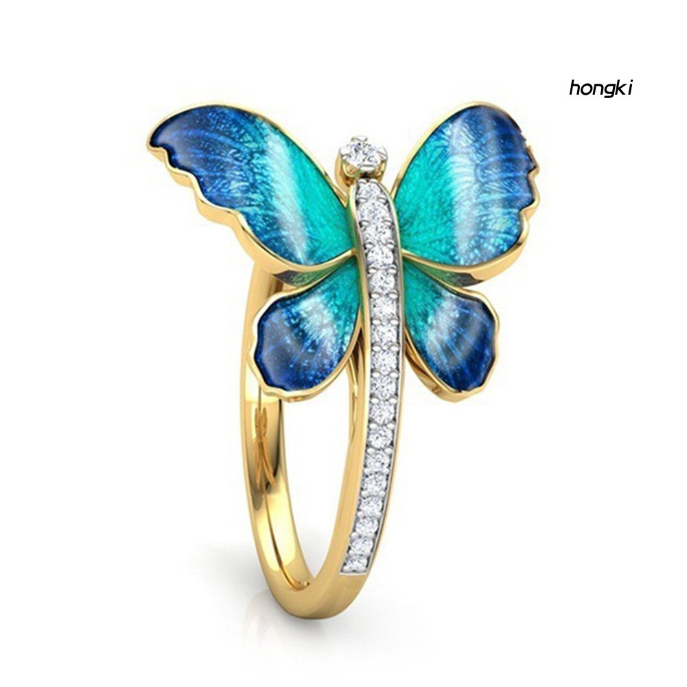 BUTTERFLY Nhẫn Hợp Kim Đính Đá Hình Bướm Xinh Xắn Cho Nữ