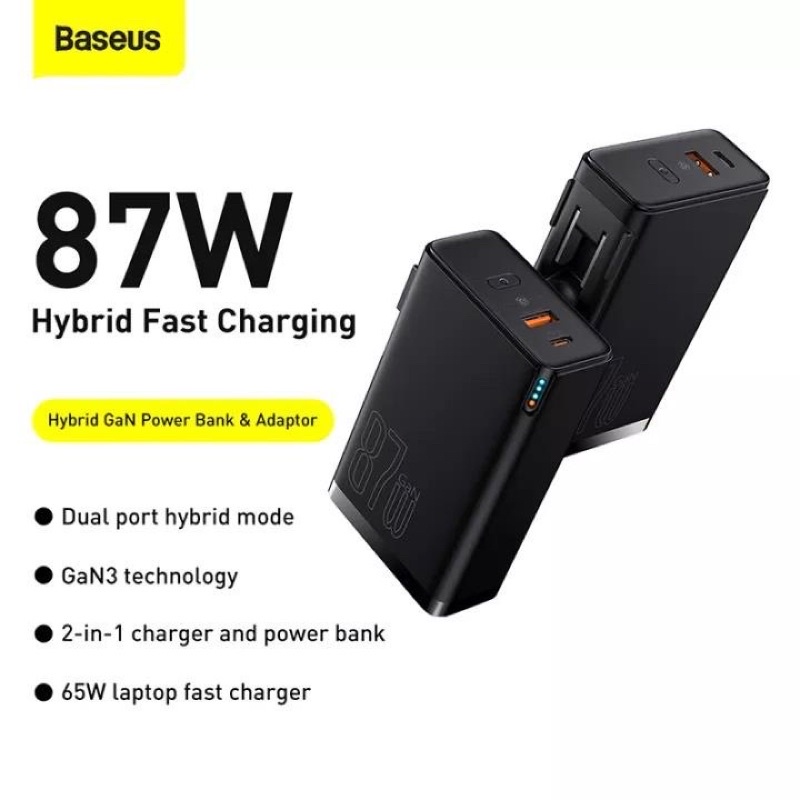 Bộ sạc có dây Baseus GaN3 Pro 87W cáp sạc 100W kiêm pin sạc dự phòng 10000mAh - [Tặng Cáp TypeC 100W ]