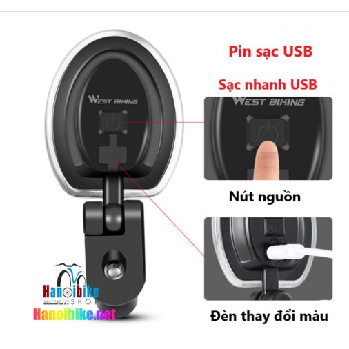 Gương chiếu hậu cho xe đạp Westbiking có đèn đổi mảu