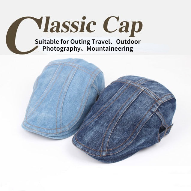 [Bán Chạy] Mũ Beret Denim Vành Rộng Chống Nắng Kiểu Họa Sĩ Phong Cách Cao Bồi Thời Trang Đi Biển Cho Nam