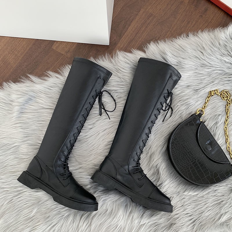 2021 new high boots fashion boots Korean versatile women's single boots high top boots women's shoes pure color women's Boots