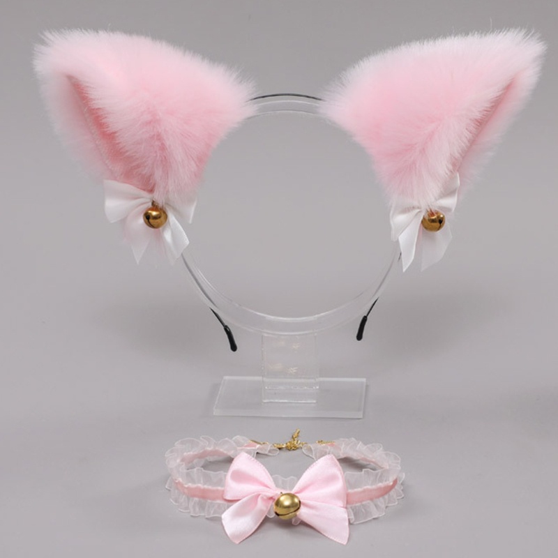 Flgo Vòng cổ Ren Phối Tai Lông Và Chuông Họa Tiết Hoạt Hình Dễ Thương Cho Bé Gái