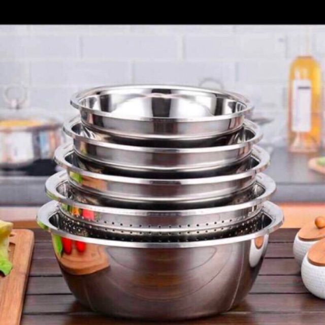 Bộ thau rổ inox 5 món