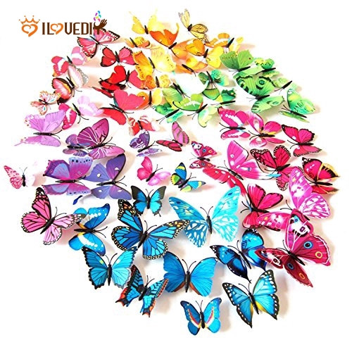 Bộ 12 miếng dán tường thiết kế hình cánh bướm 3D nhiều màu sắc