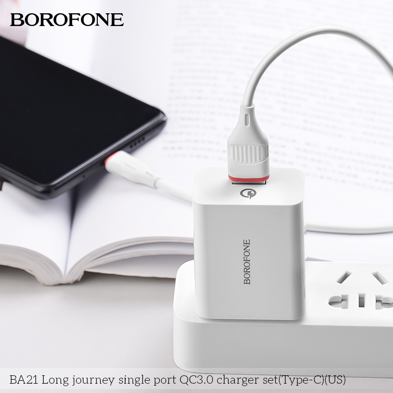 Bộ sạc 18W BOROFONE gồm củ và dây cáp sạc dài 1 mét cho android: Samsung, Xiaomi, Oppo, Vivo, Huawei Realme...