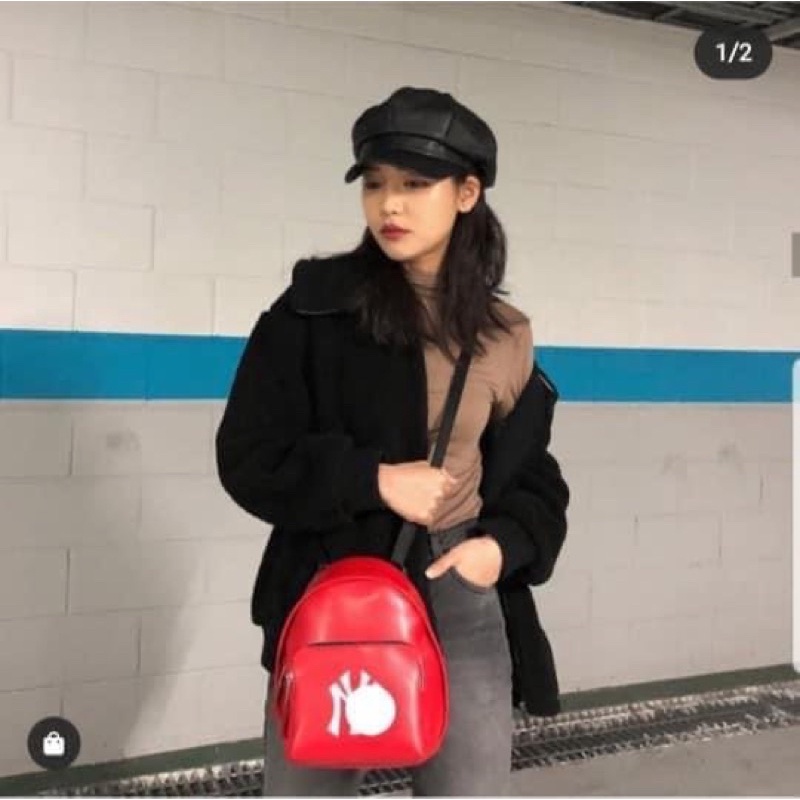 Balo unisex M.L.B da đỏ cực ngầu - Hàng nhập Korea, shop chỉ bán auth