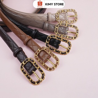 Thắt lưng nữ da thật bản 2.5cm, dây lưng nữ mặt xích trần chỉ - Kimy Store