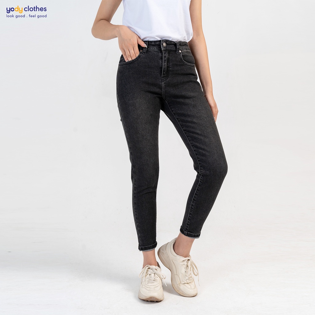 Quần jeans nữ YODY đen khói trơn, có giãn siêu tốt QJN4010