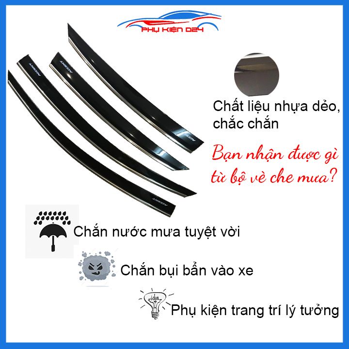 Vè mưa Accent 2018-2021 chỉ inox cao cấp bảo vệ xe