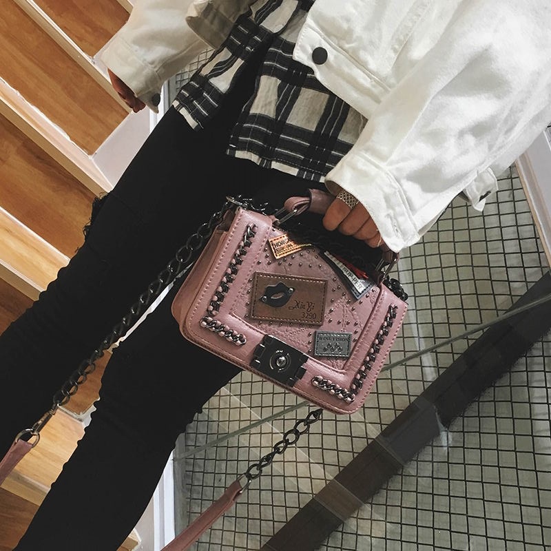 Túi Đeo Chéo Đính Đinh Tán Có Khóa Thời Trang Phong Cách Hàn Quốc Cho Nữ