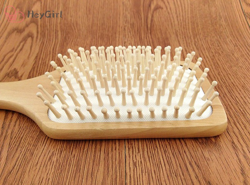 Natural Bamboo Paddle Cushion Massage Hair Brush Ball-Tipped Wooden Bristles