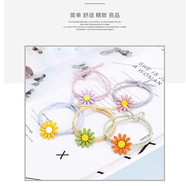 Dây Cột Tóc Cao Su Co Giãn Đính Hoa Cúc Nhỏ Xinh