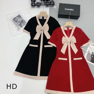 Váy V phối viền cổ nơ