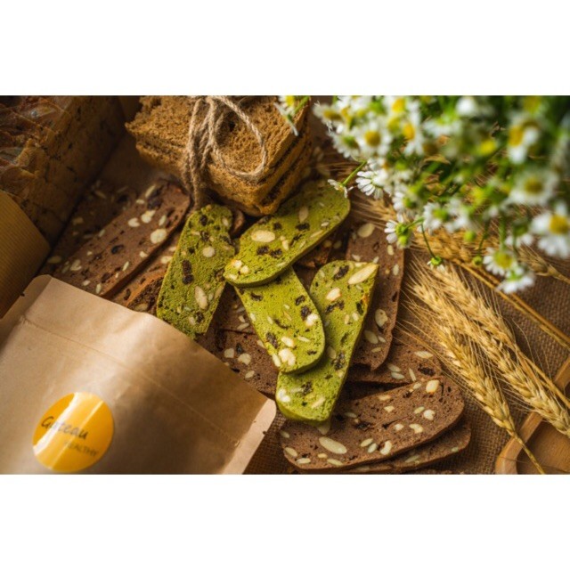 Bánh BISCOTTI Vị Matcha Túi 100g - Ngũ Cốc Ăn Kiêng Không Đường