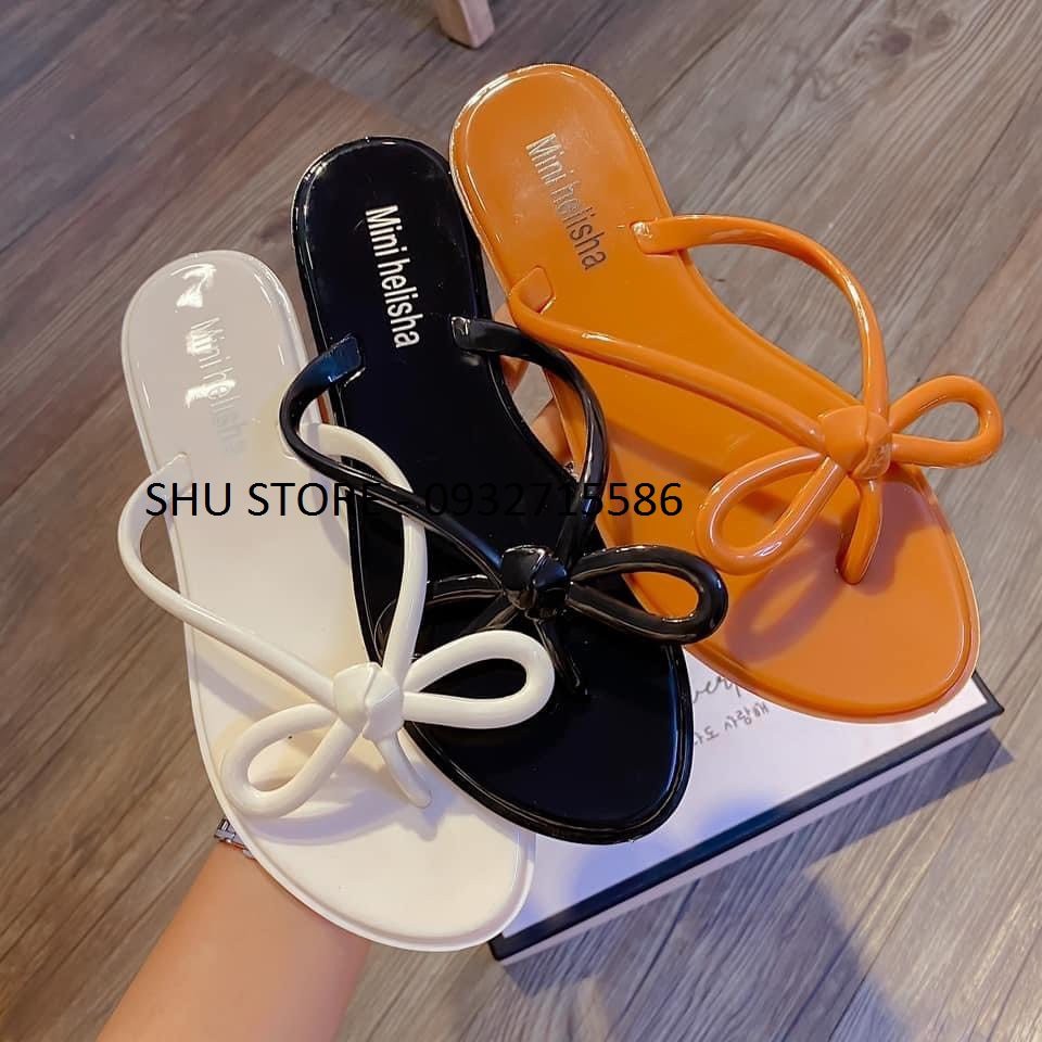 DÉP KẸP NỮ SHU STORE - DÉP NHỰA NỮ THỜI TRANG ĐI MƯA ĐÍNH NƠ ĐẾ 1CM