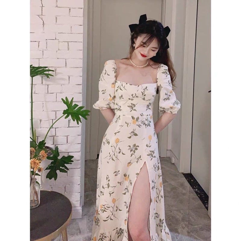 ĐẦM MIDI HOA XẺ ĐÙI CHÂN BÈO