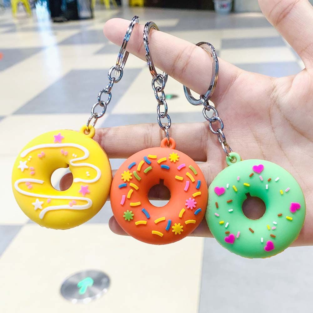 Móc khóa PVC kiểu bánh donut dễ thương với nhiều màu sắc tùy chọn