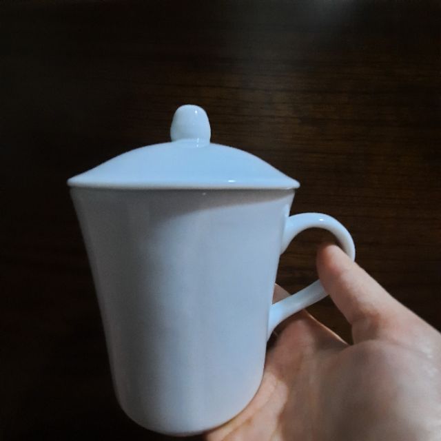 Cốc sứ trắng + nắp Bát Tràng