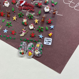 Miếng Dán Trang Trí Móng Tay In Nổi Họa Tiết Ông Già Noel Kiểu Nhật Bản