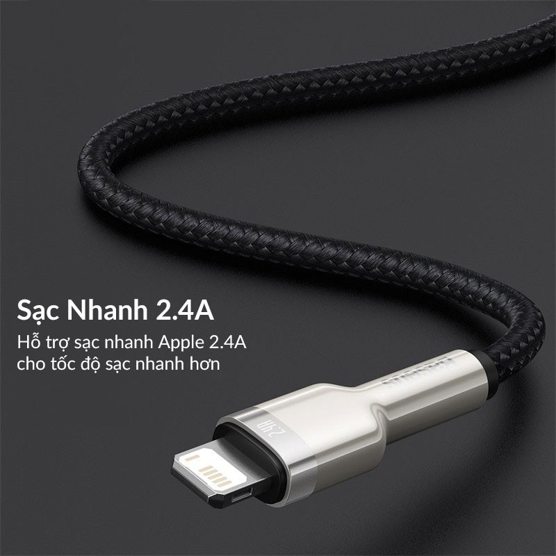 [BH 6 THÁNG] DÂY SẠC NHANH IPHONE BASEUS CAFULE SERIES METAL HỖ TRỢ SẠC NHANH APPLE 2.4A ĐỘ DÀI 1M CHỐNG ĐỨT GÃY