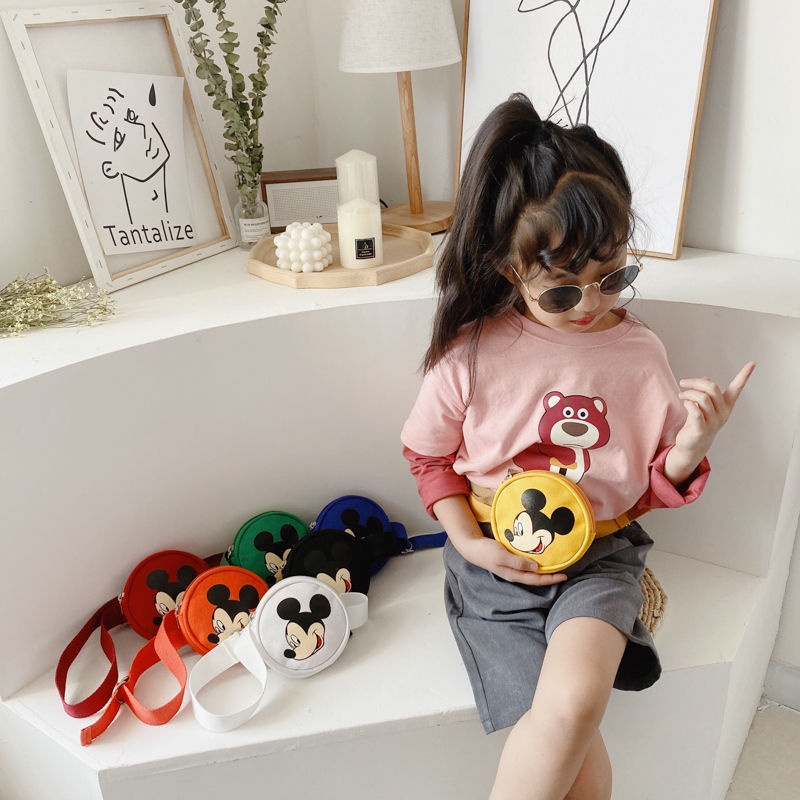 Túi đeo chéo ngực vải canvas họa tiết chuột mickey dễ thương dành cho bé gái