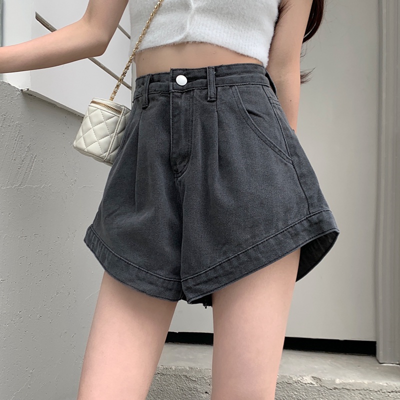 Xiaozhainv Quần Short Denim Lưng Cao Ống Rộng Thời Trang Cho Nữ