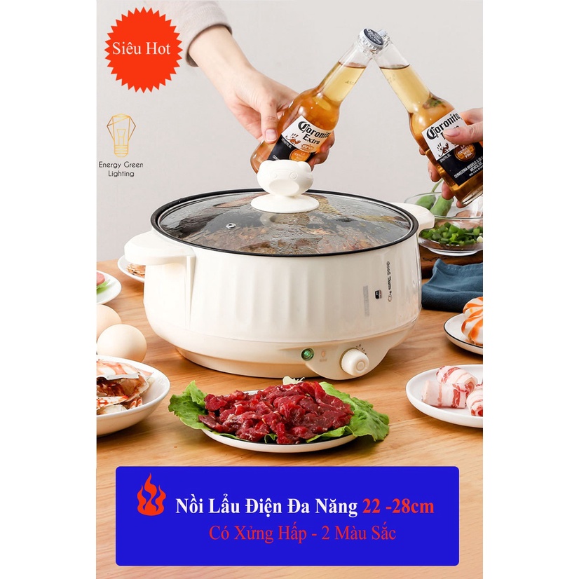 Nồi Lẩu Energy Green Lighting Mini Cắm Điện Đa Năng MX-22A ; MX-26A - Lớp Chống Dính - Phù hợp 2-4 Thành Viên - Tặng Kèm
