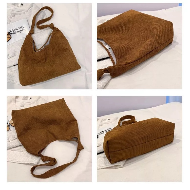 Túi tote vải nhung đeo chéo khóa nút bấm, xinh xắn, phong cách trẻ trung