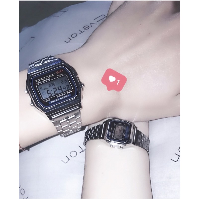 ĐỒNG HỒ ĐIỆN TỬ UNISEX THỜI TRANG NAM NỮ CASIO A159 DÂY THÉP MÀU BẠC