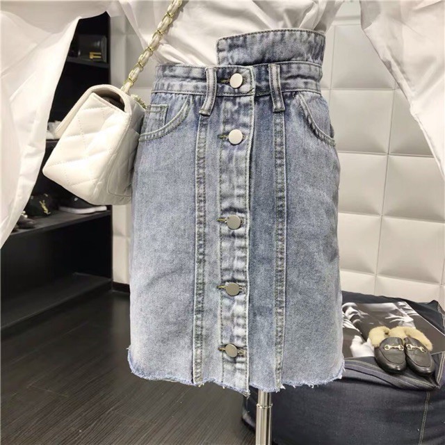 (Order) bigsize- Chân váy bò cài khuy cạp lệch