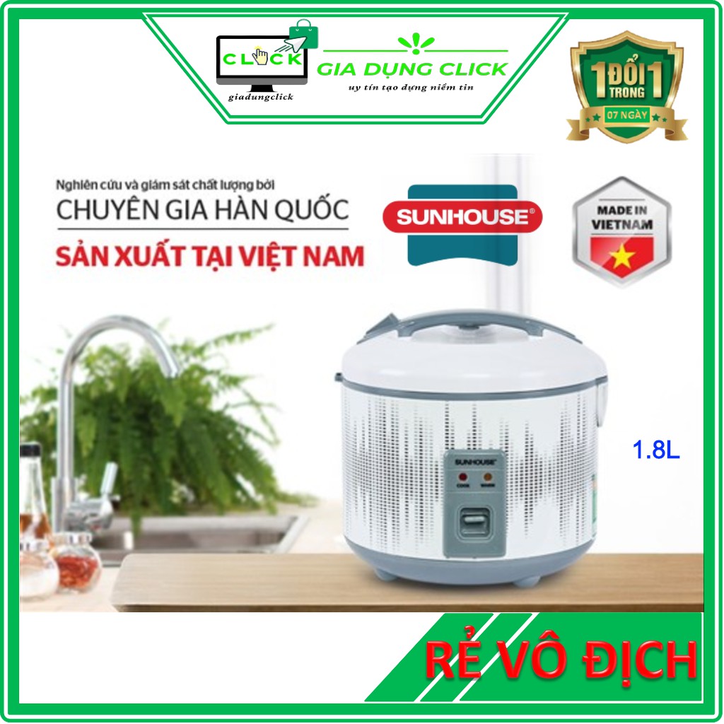 Nồi cơm điện SUNHOUSE SHD8601  1.8Lít  [ SẢN PHẨM CHÍNH HÃNG BẢO HÀNH 12 THÁNG ]