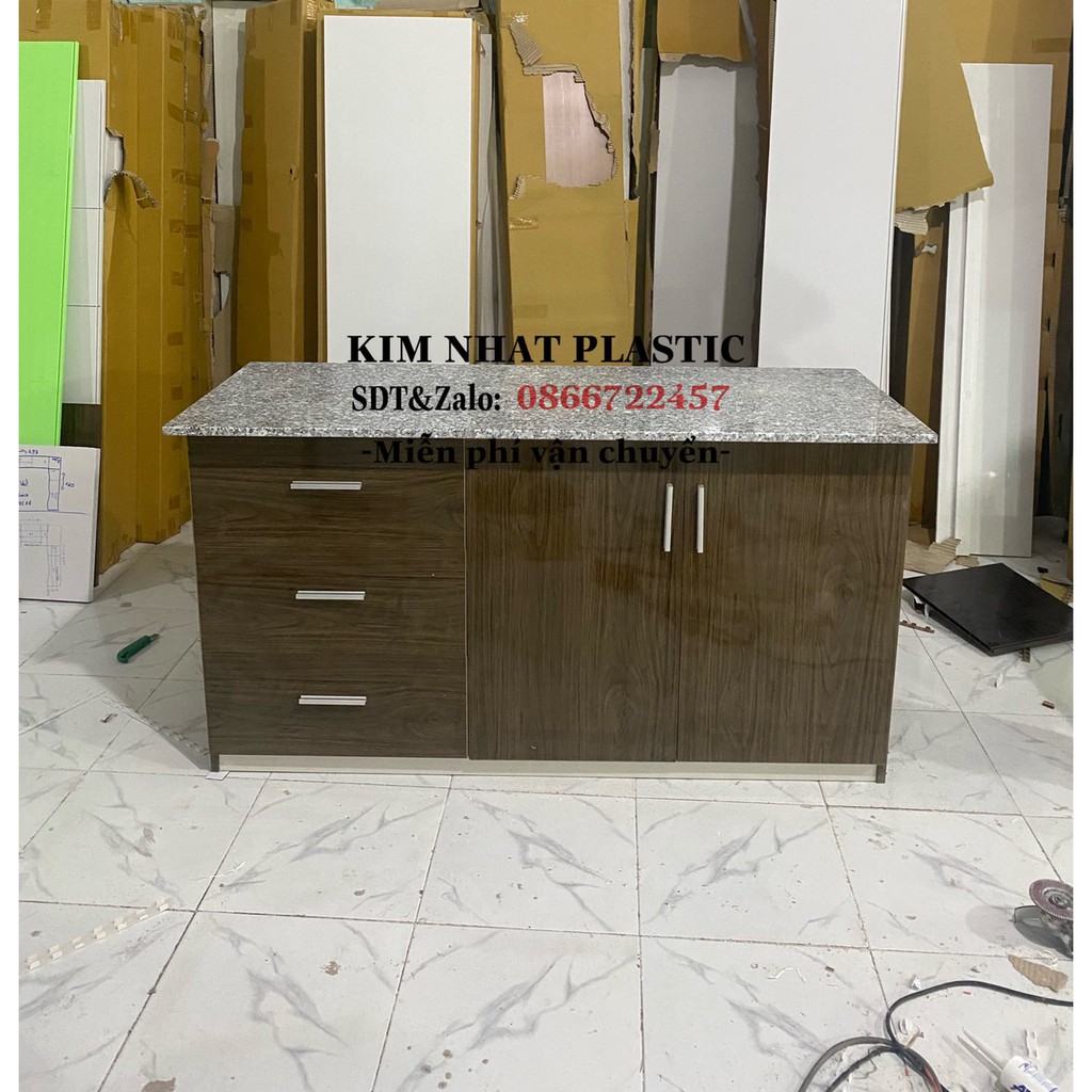 TỦ BẾP NHỰA VINCO MẶT ĐÁ HOA CƯƠNG SIÊU ĐẸP FREESHIP TPHCM