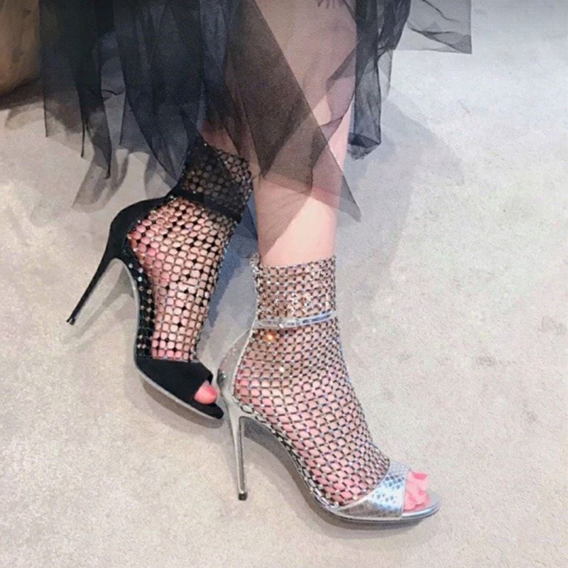 LM(ẢNH THẬT) Sandal Lưới Kim Sa Gót Nhọn 9p Mềm Êm Fullbox Cao Cấp