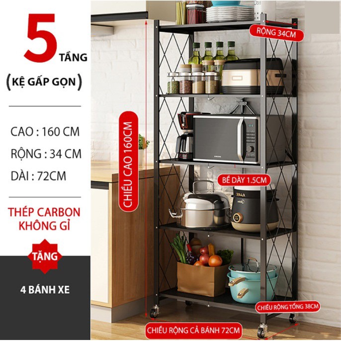 Kệ Gấp Gọn 5 Tầng Thông Minh Có Bánh Xe di động