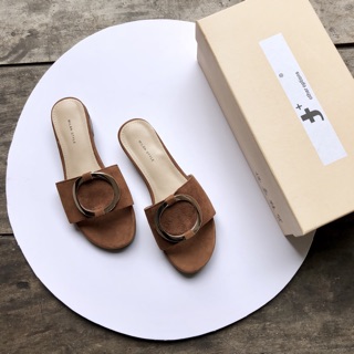 Dép thời trang da lộn khoá tròn cao 2cm