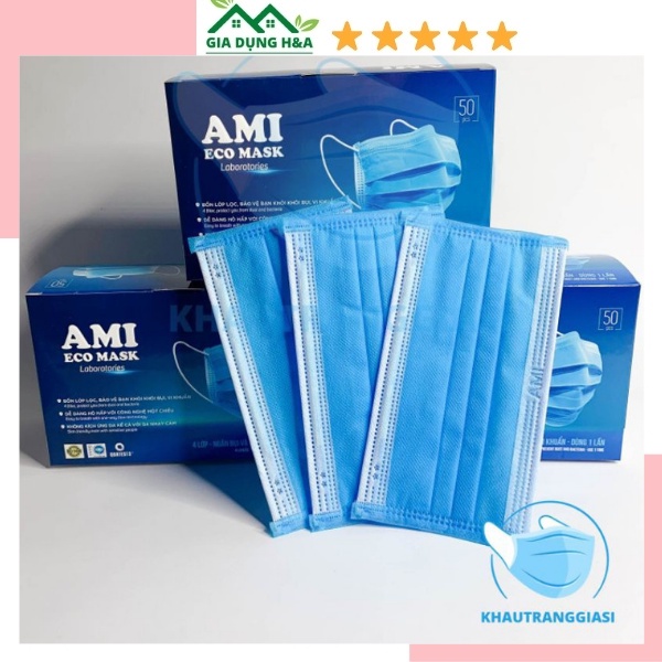Khẩu trang y tế AMI kháng khuẩn 4 lớp 4 màu hàng công ty cao cấp hộp 50 chiếc