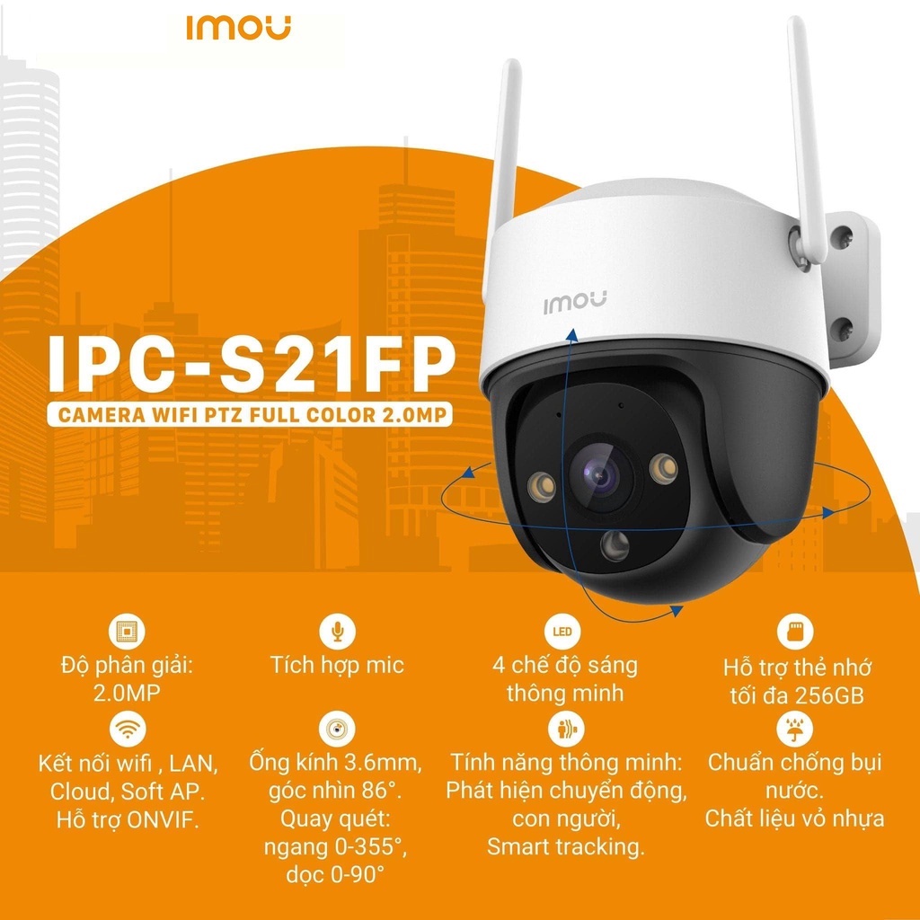 Camera Wifi IMOU Quay 360 4MP/2MP - S42FP, S22FP, S42FP, S21FP ngoài trời có màu ban đêm bảo hành 24T