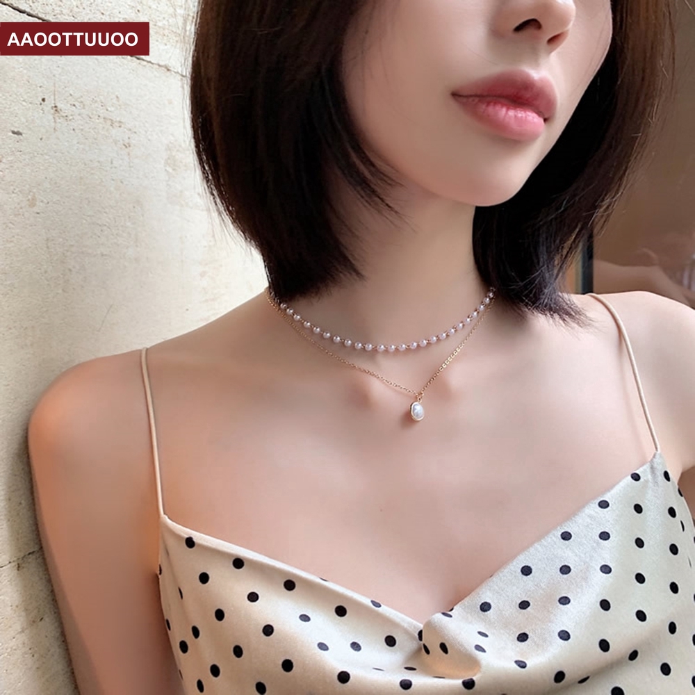 Dây Chuyền Ngọc Trai Hai Lớp Phong Cách Công Chúa