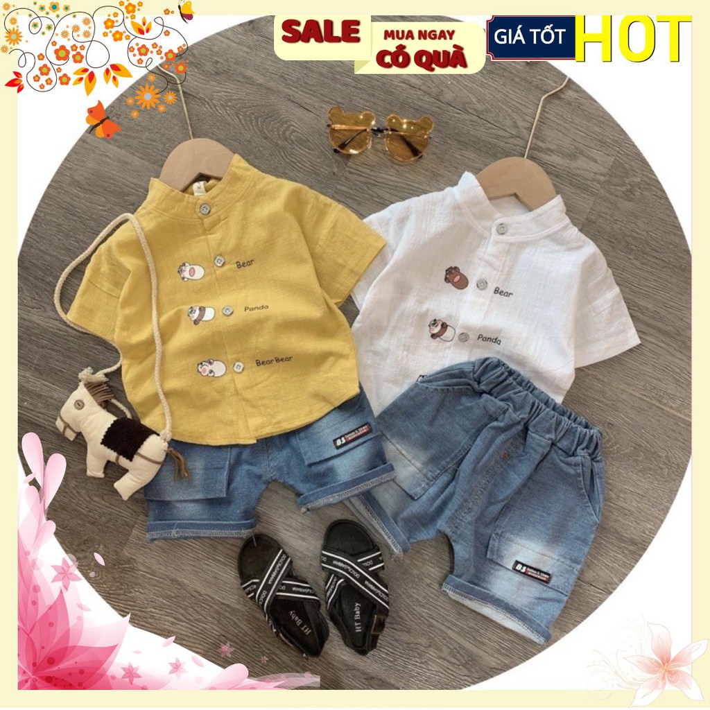 SET BÉ TRAI ÁO SM ĐŨI CỔ TÀU MIX QUẦN BÒ