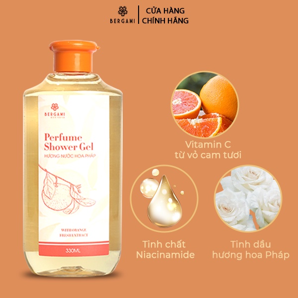 Combo Sữa tắm nước hoa tinh tế và trầm ấm Bergami, Sữa tắm nam Bergami Savage 330ml & Sữa tắm Nữ Vitamin C 330ml