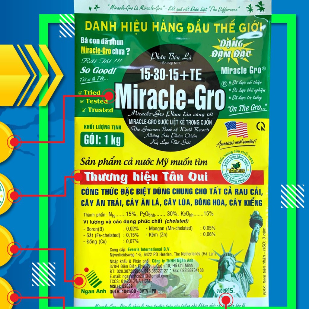 Phân Bón Lá Miracle Gro 15-30-15+Te (10g), Miracle-Gro tạo mầm hoa, thúc ra hoa, giảm rụng hoa trái non