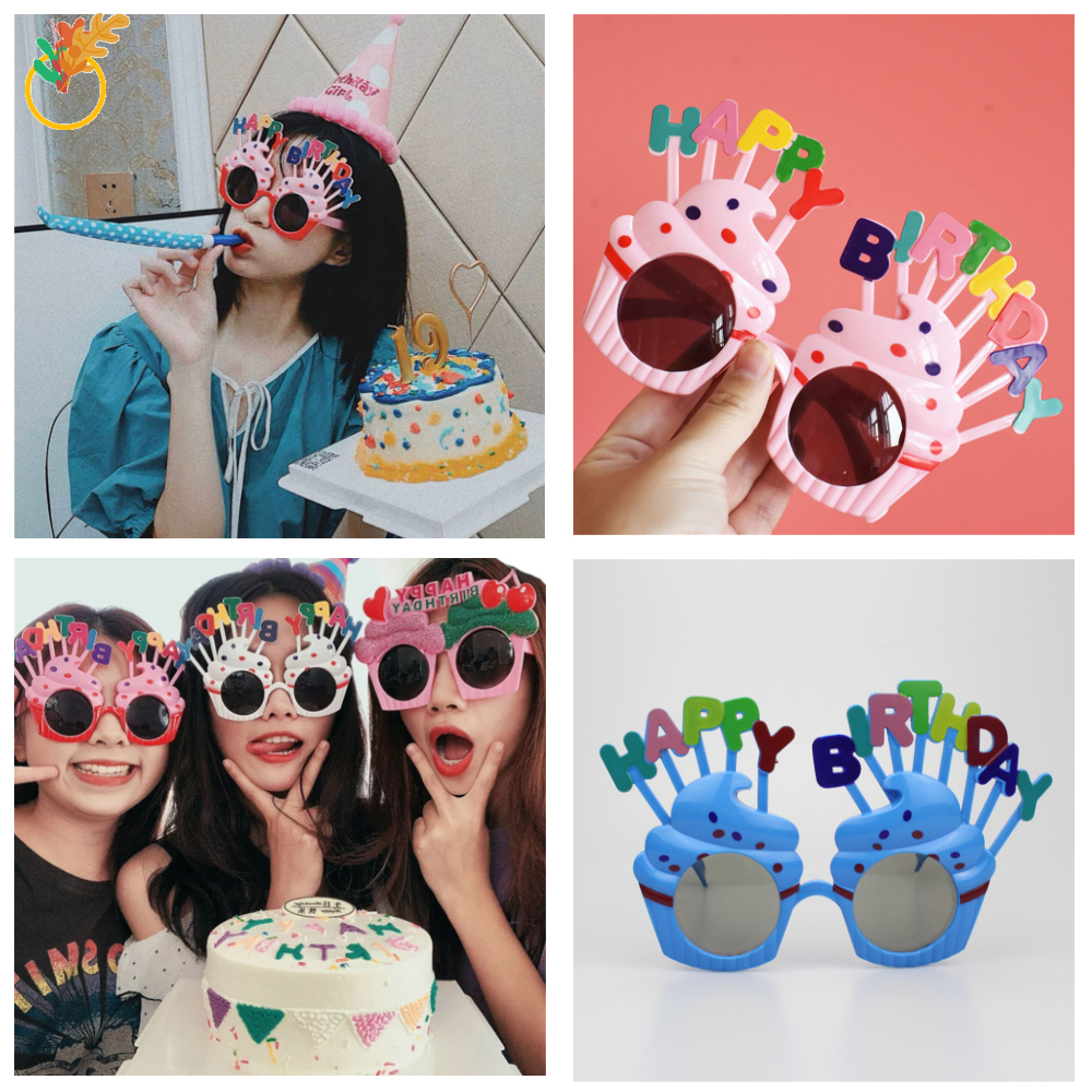 Mắt Kính Hình Chữ Happy Birthday Phong Cách Vintage