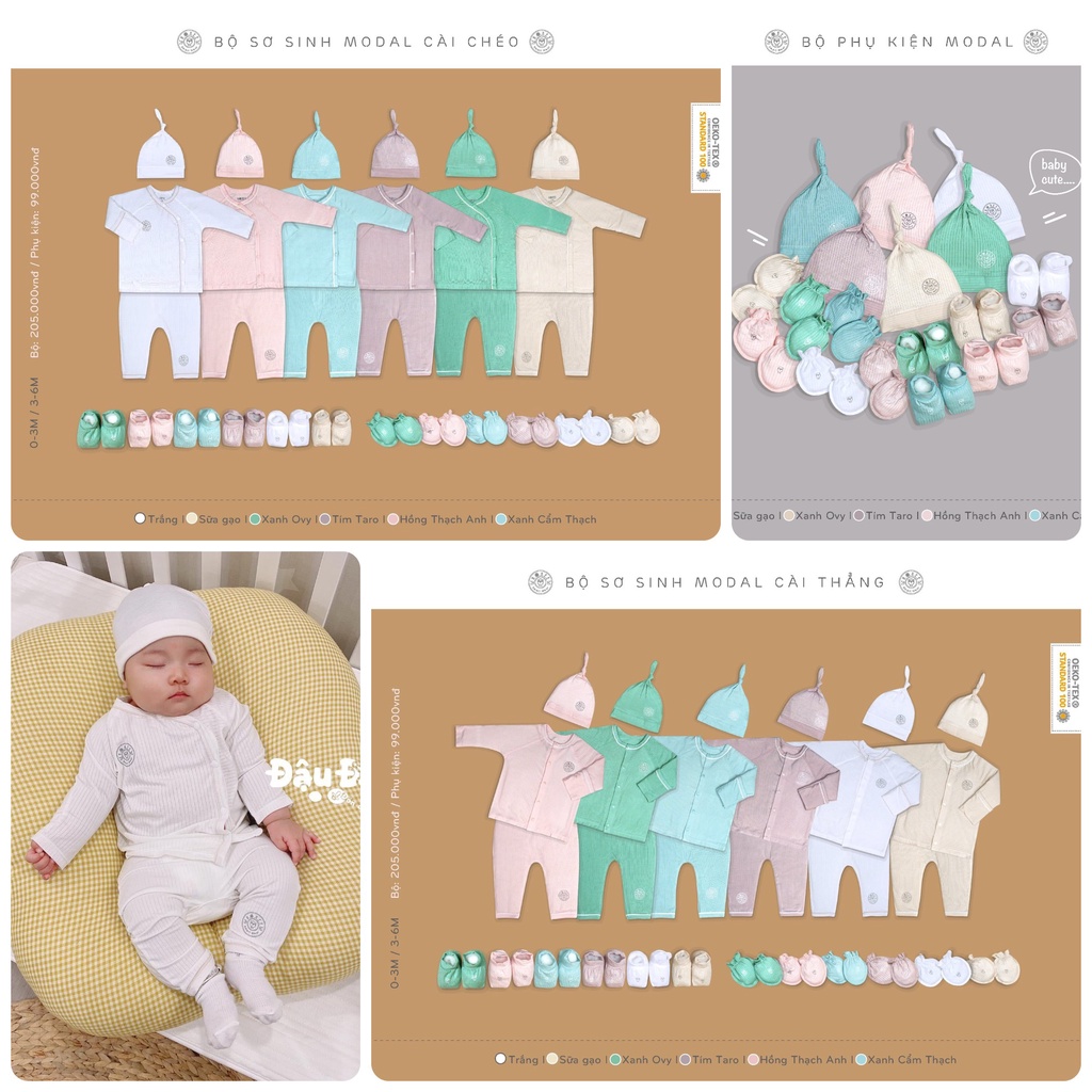 Bộ sơ sinh modal smile cài thẳng và cài chéo kèm phụ kiện cho bé siêu xinh