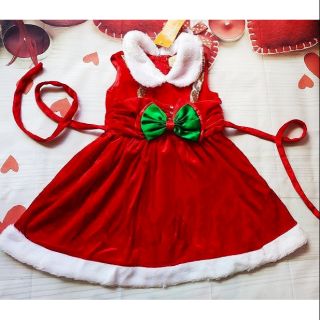 Váy đầm Noel. Đầm Noel phối cổ lông trắng