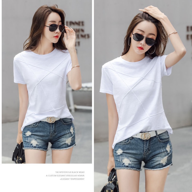 Áo Thun Tay Ngắn Màu Trơn Đơn Giản Cho Nữ 164156 Áo Thun Cotton Dáng Rộng Thiết Kế Đơn Giản Dễ Phối Đồ Cho Mùa Hè