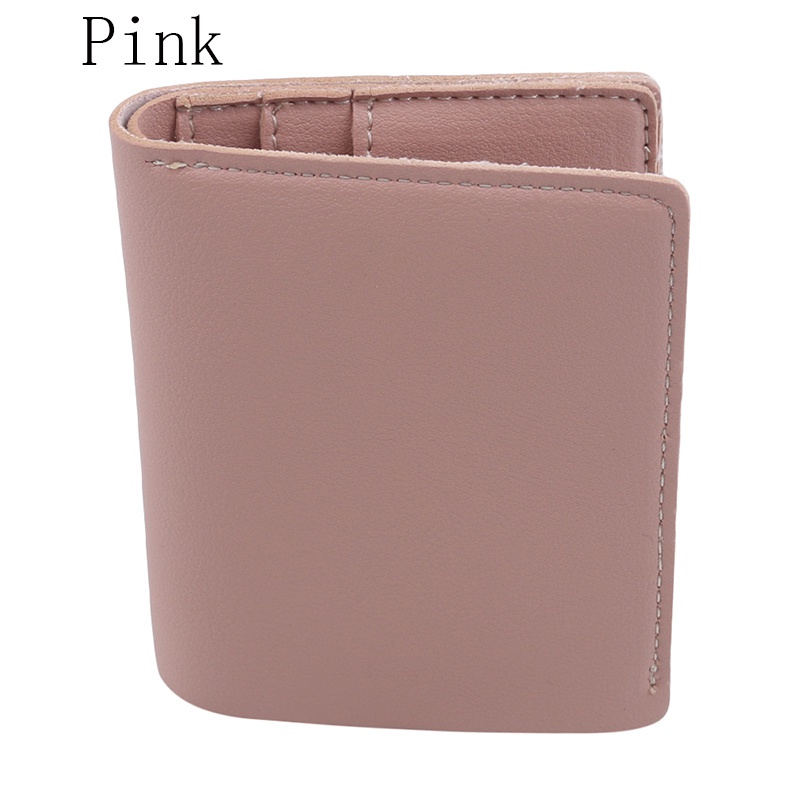 Women's Short Wallet PU Leather Card Holder Solid Color Folding Pockets Ladies Casual Wallet