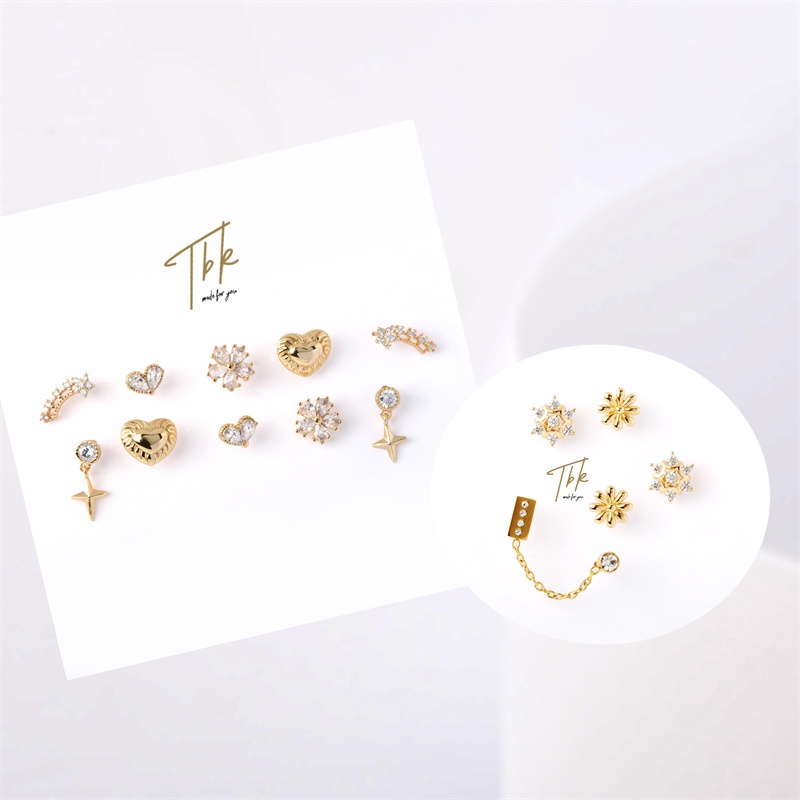 Set 3 Đôi Bông Tai Mạ Vàng 18k 149e