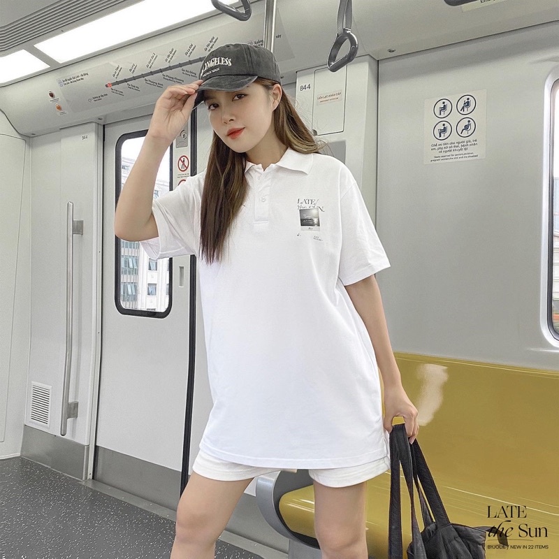 Polo cotton unisex Late The Sun form suông thoáng mát