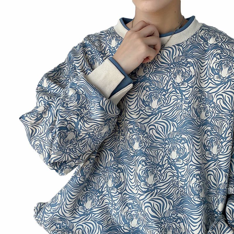 Áo Sweater Cổ Tròn Dáng Rộng In Họa Tiết Kiểu retro Thời Trang Cho Nam
