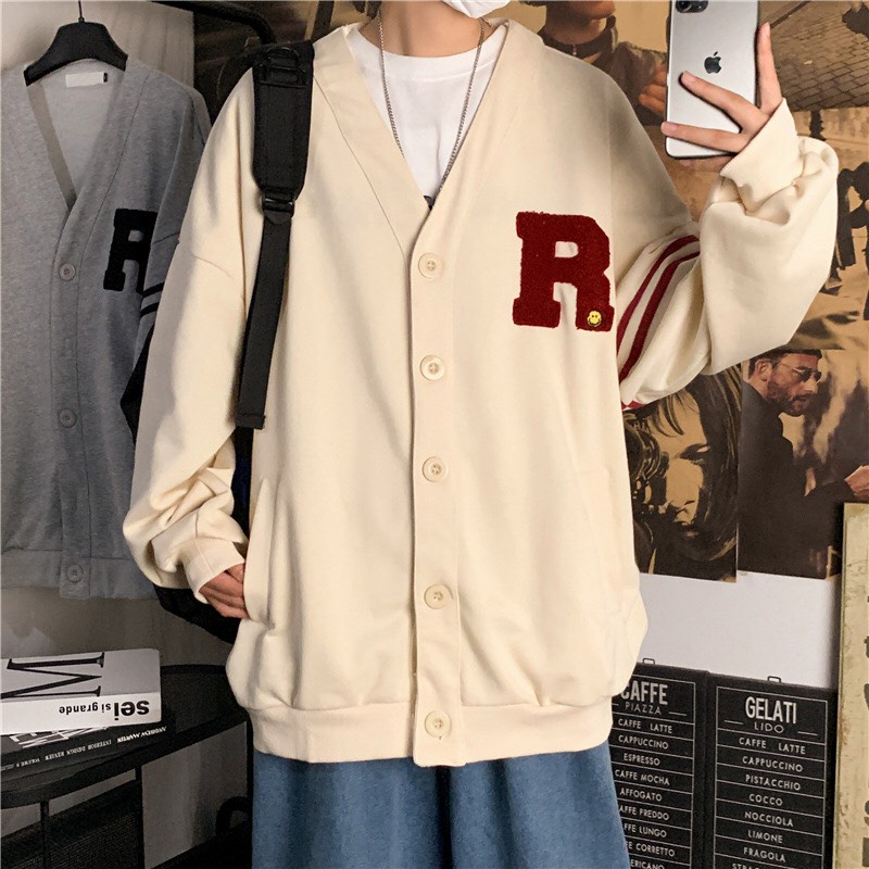 Áo khoác Nam Nữ, Áo Khoác Nỉ Chữ R 2 Màu Đen, Be Hàng Loại 1/Ulzzang